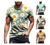 Sport T-Shirt Herren 3D Druck Kurzarm Tops Casual T-Shirt Slim Fit Rundhals Basic T-Shirt Herren Blume Muster Sommer T-Shirt Atmungsaktiv T-Shirt Herren