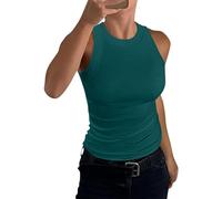 Sport top Damen Oberteil BH ohne träger und rückenfrei Einfarbig Rippen Rundhals Basic Tank mit Ärmellos Hemd(Dunkelgrün, S)