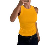 Sport top Damen Oberteil BH ohne träger und rückenfrei Einfarbig Rippen Rundhals Basic Tank Tops Spaghetti Oberteile（Orange, S