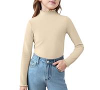 Sport Top Mädchen Basic Femboy Fashion Long Sleeve 2000er Cartoon Y2k Aesthetic Schulterfreies Rückenfreies Funktionsshirt Tops für Damen 2000s Langarm Sportshirt Kinder Beige