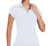 Sport-Tops für Damen, Basic-Tops, V-Ausschnitt, kurzärmelig, Blusen, schmale Passform, Polo-Shirts, leichtes Sommer-Top, Lauf-T-Shirt, Sport, Workout, Yoga-Top, B, weiß, S