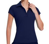 Sport-Tops für Damen, Basic-Tops, V-Ausschnitt, kurzärmelig, Blusen, schmale Passform, Polo-Shirts, leichtes Sommer-Top, Lauf-T-Shirt, Sport, Workout, Yoga-Top, B Marineblau, L