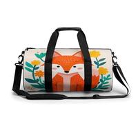 Sport-Turnbeutel für Damen und Herren, cooles Schlagzeug-Set, zylindrische Reisetasche mit verstellbaren Trägern für Reisen, Sport, Workout, Niedliche Fuchs-Blumen, 45x23x23CM, Reisetasche