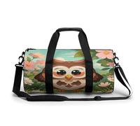Sport-Turnbeutel für Damen und Herren, cooles Schlagzeug-Set, zylindrische Reisetasche mit verstellbaren Trägern für Reisen, Sport, Workout, Niedliche braune Cartoon-Eule, 45x23x23CM, Reisetasche