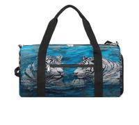 Sport-Turnbeutel für Damen und Herren, mit Schuhfach und Nasstasche, zwei Schneemänner mit roten Mützen, Reisetasche für Reisen, Sport, Fitness, Workout, Zwei weiße Tiger im Wasser, Einheitsgröße,