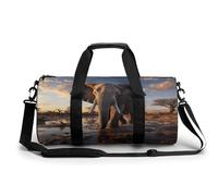 Sport-Turnbeutel für Damen und Herren, warme Hibiskusblüte, zylindrische Reisetasche mit verstellbaren Trägern für Reisen, Sport, Workout, Gehender Elefant, 45x23x23CM, Reisetasche