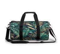 Sport-Turnbeutel für Damen und Herren, Zebra-Tiger-Leoparden-Motiv, zylindrische Reisetasche mit verstellbaren Trägern für Reisen, Sport, Workout, Tropisches Blättermuster, 45x23x23CM, Reisetasche