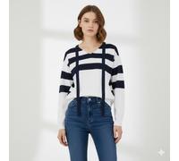 Sportalm Kitzbühel - Sportalm Oversize-Pullover - Sommerliches Statement mit verführerischem Rücken weiß-blau gestreift - Gr. - 42