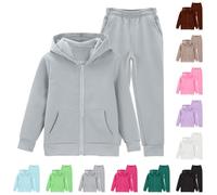 Sportbekleidung Jungen Mädchen 2 Teilig Baumwolle Trainingsanzug Zip Hoodie Jogginghose Sportbekleidung Outfit Sportanzug Sets Schule Freizeitanzug Bekleidungssets (Brown, 7-8Years)