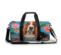 Sportbeutel mit Totenkopf-Design, Skelettknochen, Reisetasche mit Schuhfach, für Damen und Herren, Süßer Basset Hound Blumen., 17.7in/9in/9in, Art déco