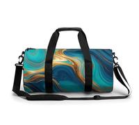 Sportbeutel mit Totenkopf-Design, Skelettknochen, Reisetasche mit Schuhfach, für Damen und Herren, Türkis, Blau, Gold, Marmor, 17.7in/9in/9in, Art déco