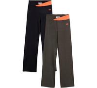 Sporthose BONPRIX "Baumwoll-Sporthose, Bootcut (2er Pack)", Damen, Gr. 36/38 (S), N-Gr, grau (anthrazit meliert, schwarz), Obermaterial: 95% Baumwolle, 5% Elasthan, regular fit, Hosen Sporthose, aus S