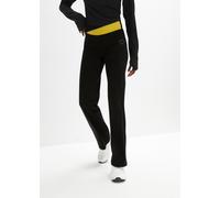 Sporthose BONPRIX, Damen, Gr. 56/58 (XXXL), N-Gr, schwarz (schwarz, zitronengelb), Jersey, Obermaterial: 95% Baumwolle, 5% Elasthan, unifarben, unifarben mit Farbeinsatz, slim fit lang, Hosen Sporthos