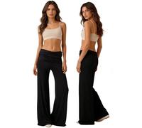 Sporthose Damen, Weite Lounge Hose Mit Raffung, Loose Fit Uni Corals Pants 2026 Yogahose,Korallfarbene Faltenhose, Weite Palazzo Hose Mit Hohem Umschlagbund Sporthose Fitnesshose