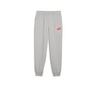 Sporthose PUMA "Essentials Logo Lab Relaxed Jogginghose Jungen", Kinder, Gr. 140, Normalgrößen, grau (gray echo), Obermaterial: 66% Baumwolle, 34% Polyester. Rippe: 97% Baumwolle, 3% Elasthan. Tasche