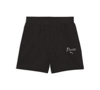 Sporthose PUMA "Essentials Script High-Waist 5" Shorts Damen", Damen, Gr. XL, Normalgrößen, schwarz, Obermaterial: 32% Polyester, 68% Baumwolle. Tasche - Oben: 100% Baumwolle, bedruckt, regular fit, H