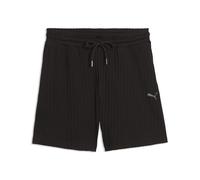 Sporthose PUMA "HER High-Waist Shorts Damen", Damen, Gr. L, Normalgrößen, schwarz, Obermaterial: 58% Baumwolle, 4% Elasthan, 38% Polyester. Taschenfutter: 100% Baumwolle, unifarben, regular fit, Hosen