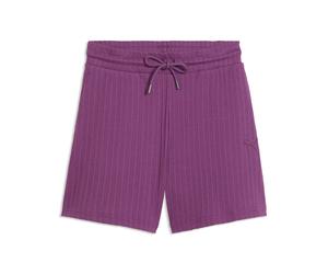 Sporthose PUMA "HER High-Waist Shorts Damen", Damen, Gr. S, Normalgrößen, plum wine lila, Obermaterial: 58% Baumwolle, 4% Elasthan, 38% Polyester. Taschenfutter: 100% Baumwolle, unifarben, regular fit
