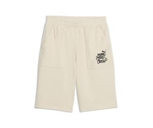Sporthose PUMA "MID 90s Relaxed Lange Shorts Jungen", Mädchen, Gr. 152, Normalgrößen, alpine snow weiß, Obermaterial: 32% Polyester, 68% Baumwolle, bedruckt, relaxed fit, Hosen Sporthose (43810417-152