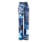 Sporthose WINSHAPE "Functional Comfort Wide Leg Pants CUL105C", Damen, Gr. M, Normalgrößen, blau (patchwork blau), 85% Polyester, 15% Elasthan, Hosen Sporthose, mit Patchwork-Print (37830410-M) patchw