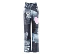 Sporthose WINSHAPE "Functional Comfort Wide Leg Pants CUL105C", Damen, Gr. XS, Normalgrößen, bunt (patchwork grau), 85% Polyester, 15% Elasthan, Hosen Sporthose, mit Patchwork-Print (17953067-XS) patc