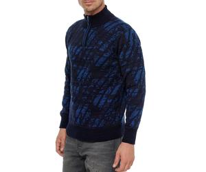 Sportiver Herren Stehkragen-Pullover mit 1/2-Zipper Feinstrick-Sweater 13444 Marine M