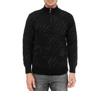 Sportiver Herren Stehkragen-Pullover mit 1/2-Zipper Feinstrick-Sweater 13444 Schwarz S