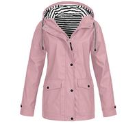 Sportjacke für draußen, Damen, Sonnenschutzmantel, wasserdicht, Oversized-Jacke, mit Kapuze, Langarm, Softshellmantel, einfarbig, mit Taschen, mittellange Jacke, Rosa, 38