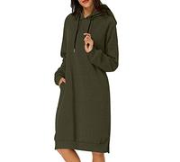 Sportkleidung Damen Blusenkleid Frauen Hoodie Kleid Mit Kapuze Bequem Sweatkleid Knielang Locker Sweatshirt Herbst Winter Minikleid Langarm Einfarbig Shirtkleid Taschen Outdoor Freizeitkleid