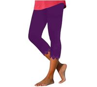 Sportleggins Damen 3/4 Leggings High Waist Sport Leggings Slim Fit Yogahose mit Spitze Sweathose Angenehm Wanderhose Weiche Elastische Jerseyhose Blickdicht Schlaghose für Frauen