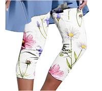 Sportleggins Damen 3/4 Sporthose High Waist Leggins Laufen Jogginghose Training Tights Blickdicht Fitnesshose Bauchkontrolle Slim Fit Flared Cargohose Premium Blumen Druck für Gym Yoga