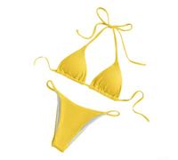 Sportlicher und stilvoller Schnür-Bikini-Badeanzug für Damen, ideal für Wassersport (M Gelb)