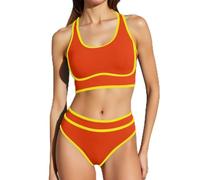 Sportlicher Zweiteiliger Tankini Badeanzug Hochgeschnittene Bikini-Hose Strand Pool Outfit Damen Schwimmen (Orange, XXL)