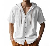Sportliches Hoodie Shirt Kurzarm Einfarbig für Herren(White XXL) | Kordelzug-Verstellung, kurze Ärmel, leichte Polyester-Qualität, regularer Schnitt, casual Look
