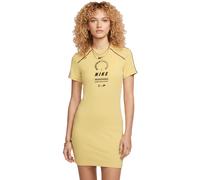 sportliches NIKE Damen Kurzarm-Kleid mit Logo-Print Baumwoll-Kleid HF5955-700 Gelb XS