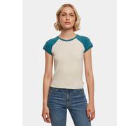 sportliches Urban Classics Damen T-Shirt Stretch 180 g/m² mit Baumwolle Creme-Weiß/Petrol-Blau S