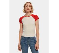 Kurzarmshirt URBAN CLASSICS "Urban Classics Damen", Damen, Gr. XS, beige (sandweiß, hugerot), 95% Baumwolle, 5% Elasthan, unifarben, slim fit, Rundhals, Shirts (99761511-XS) sandweiß, hugerot
