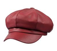 Sportmusies 8 Panels Newsboy Caps for Women, PU Leather Cabbie Painter Hat Gatsby Ivy Beret Cap, Red