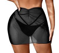 Sportrock Damen Kurz Sexy Schwarz Strandrock Durchsichtig Bikinirock Strand Schwimmrock Transparente Chiffon Rock Kurz Strandrock Transparent Wrap Skirt Bikini Cover Up (F-001, M)