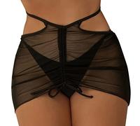 Sportrock Damen Kurz Sexy Schwarz Strandrock Durchsichtig Bikinirock Strand Schwimmrock Transparente Chiffon Rock Kurz Strandrock Transparent Wrap Skirt Bikini Cover Up (D-001, S)