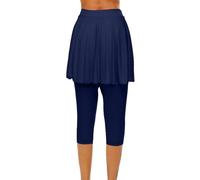 Sportrock Damen Mit Leggings, elastische Hohe Taille Tennisrock 3/4 Yoga Pants Mit Taschen und Kopfhöreranschluss Einfarbig Elegante Laufskort Wanderrock Workout Activewear Sommerhose Caprihose