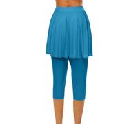 Sportrock Damen Mit Leggings, elastische Hohe Taille Tennisrock 3/4 Yoga Pants Mit Taschen und Kopfhöreranschluss Einfarbig Elegante Laufskort Wanderrock Workout Activewear Sommerhose Caprihose