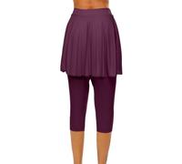 Sportrock Damen Mit Leggings, elastische Hohe Taille Tennisrock 3/4 Yoga Pants Mit Taschen und Kopfhöreranschluss Einfarbig Elegante Laufskort Wanderrock Workout Activewear Sommerhose Caprihose