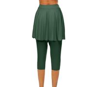 Sportrock Damen Mit Leggings, elastische Hohe Taille Tennisrock 3/4 Yoga Pants Mit Taschen und Kopfhöreranschluss Einfarbig Elegante Laufskort Wanderrock Workout Activewear Sommerhose Caprihose