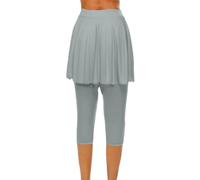 Sportrock Damen Mit Leggings, elastische Hohe Taille Tennisrock 3/4 Yoga Pants Mit Taschen und Kopfhöreranschluss Einfarbig Elegante Laufskort Wanderrock Workout Activewear Sommerhose Caprihose