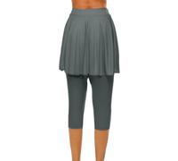 Sportrock Damen Mit Leggings, elastische Hohe Taille Tennisrock 3/4 Yoga Pants Mit Taschen und Kopfhöreranschluss Einfarbig Elegante Laufskort Wanderrock Workout Activewear Sommerhose Caprihose