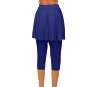 Sportrock Damen Mit Leggings, elastische Hohe Taille Tennisrock 3/4 Yoga Pants Mit Taschen und Kopfhöreranschluss Einfarbig Elegante Laufskort Wanderrock Workout Activewear Sommerhose Caprihose