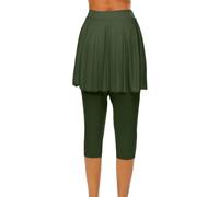 Sportrock Damen Mit Leggings, elastische Hohe Taille Tennisrock 3/4 Yoga Pants Mit Taschen und Kopfhöreranschluss Einfarbig Elegante Laufskort Wanderrock Workout Activewear Sommerhose Caprihose