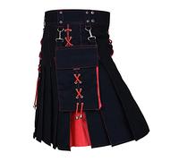 Sports Utility-Kilt Für Herren Schottland Skirt Gothic Kleidung Rock Mittelalter Knielanger Kilt Wickelrock Kurz Schwarze Faltenrock Skater Minirock Röcke Schottischer Mit Taschen Streetwear Karnevals