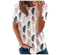 Sportshirt Damen Kurzarm 3/4 Arm Blumen Tunika Shirt Elegant Doppellagig V-Ausschnitt Mesh Locker Longshirt Trachtenbluse Damen Weiß Kurzarmshirt Korsett Top